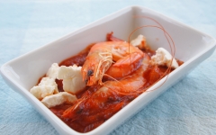 crevettes, sauce tomate