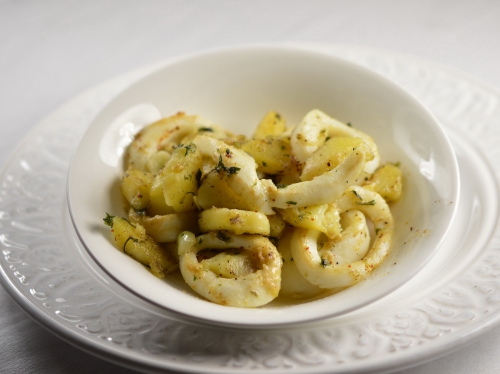 Calamar’patates, calamars, pommes de terre, pommes de terre Miss Blush
