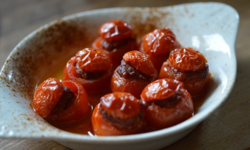 tomates-cerises farcies, tomates-cerises, boeuf, ras-el-hanout, harissa